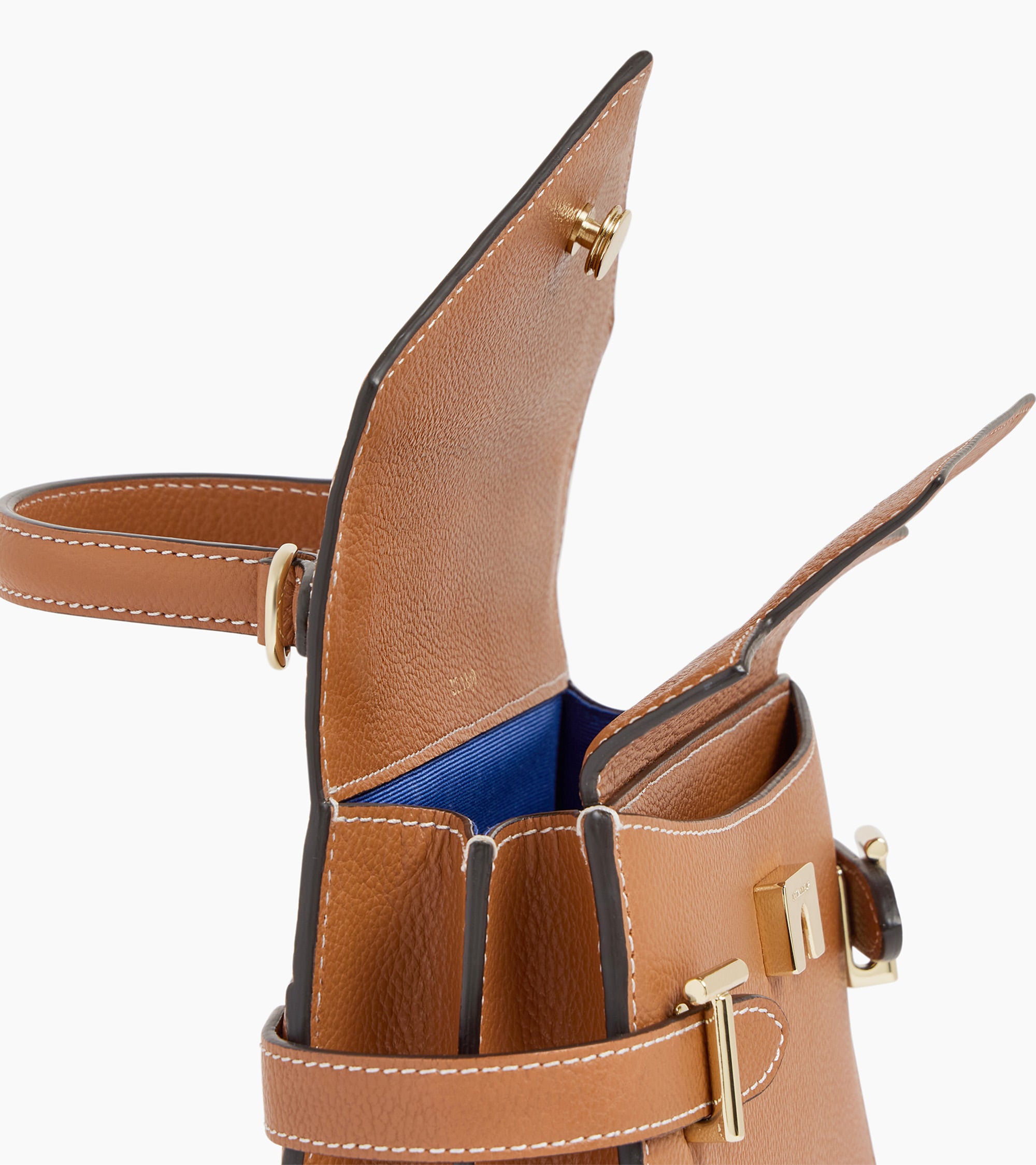 Emilie small grained leather double flap handbag