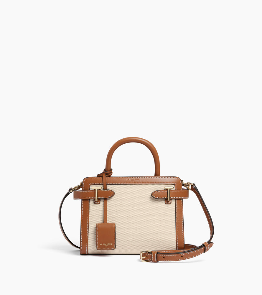 Bolso de mano pequeño Emilie en lona de algodón y cuero liso