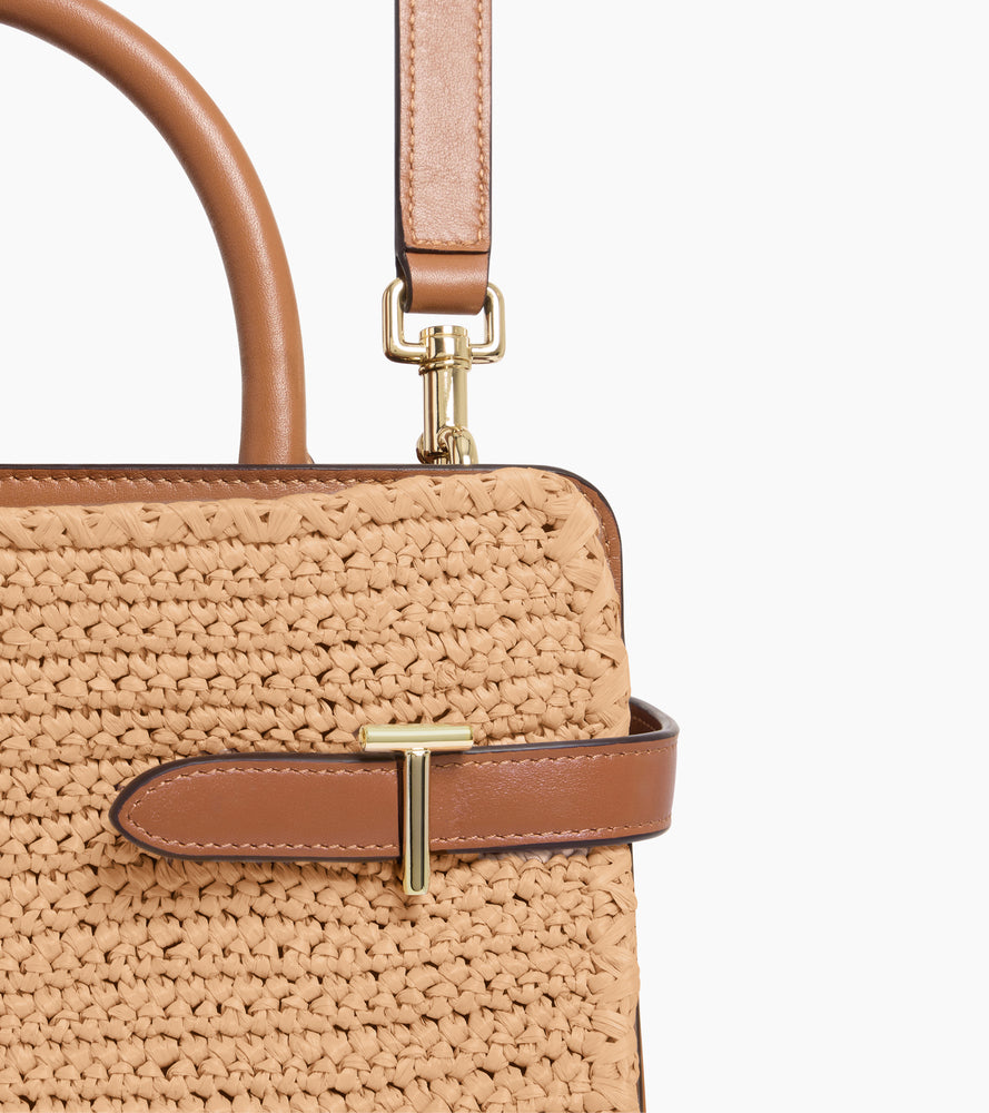 Sac à main moyen modèle Emie effet raphia et cuir lisse