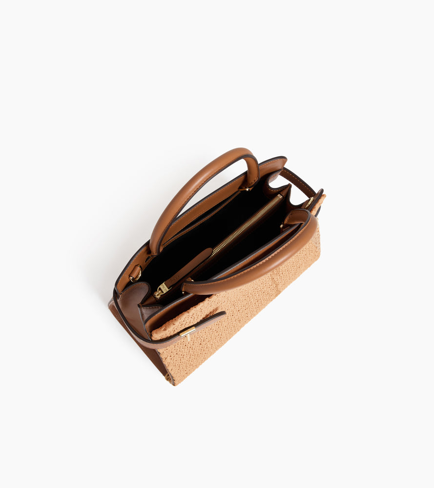 Sac à main moyen modèle Emie effet raphia et cuir lisse