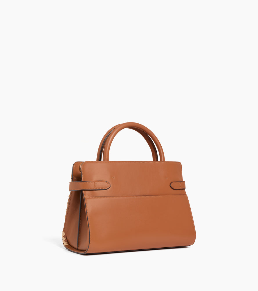 Sac à main moyen modèle Emie effet raphia et cuir lisse