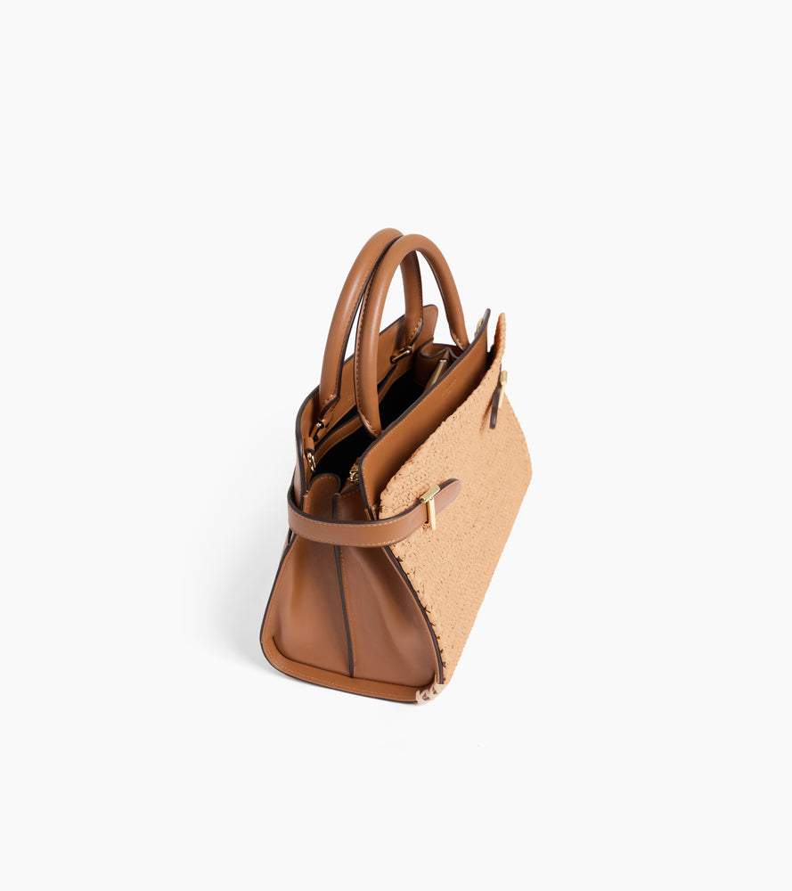 Sac à main moyen modèle Emie effet raphia et cuir lisse