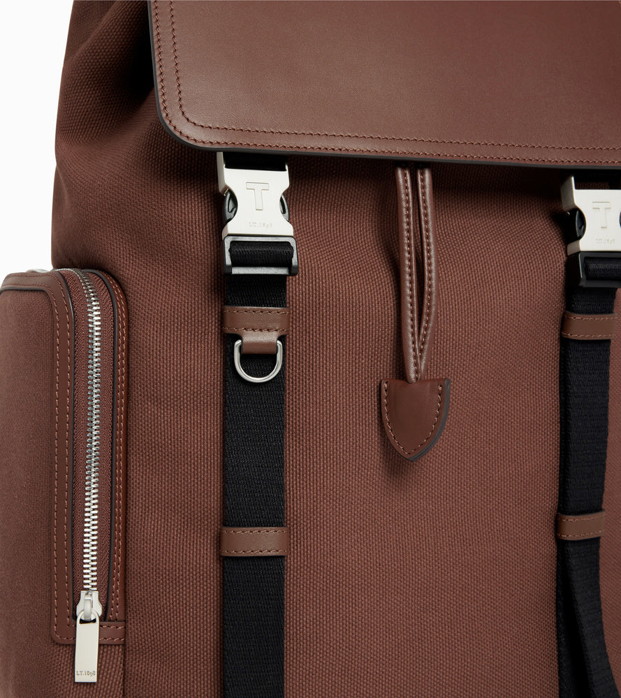 Maurice backpack with flap in cotton canvas and smooth leather