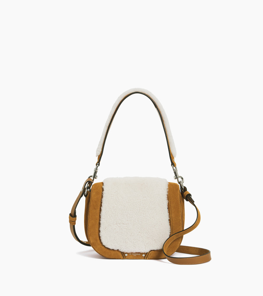 Bolso bandolera mediano modelo Ella de cuero granulado y piel lanosa