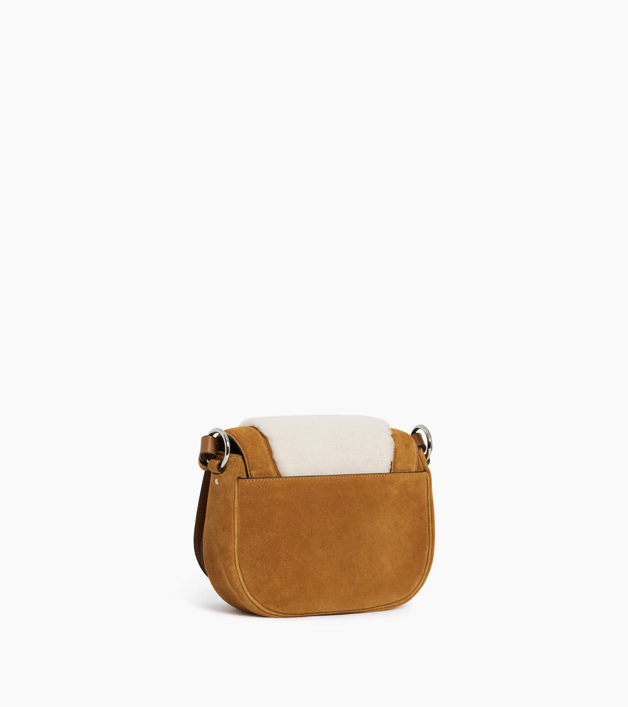 Bolso bandolera mediano modelo Ella de cuero granulado y piel lanosa