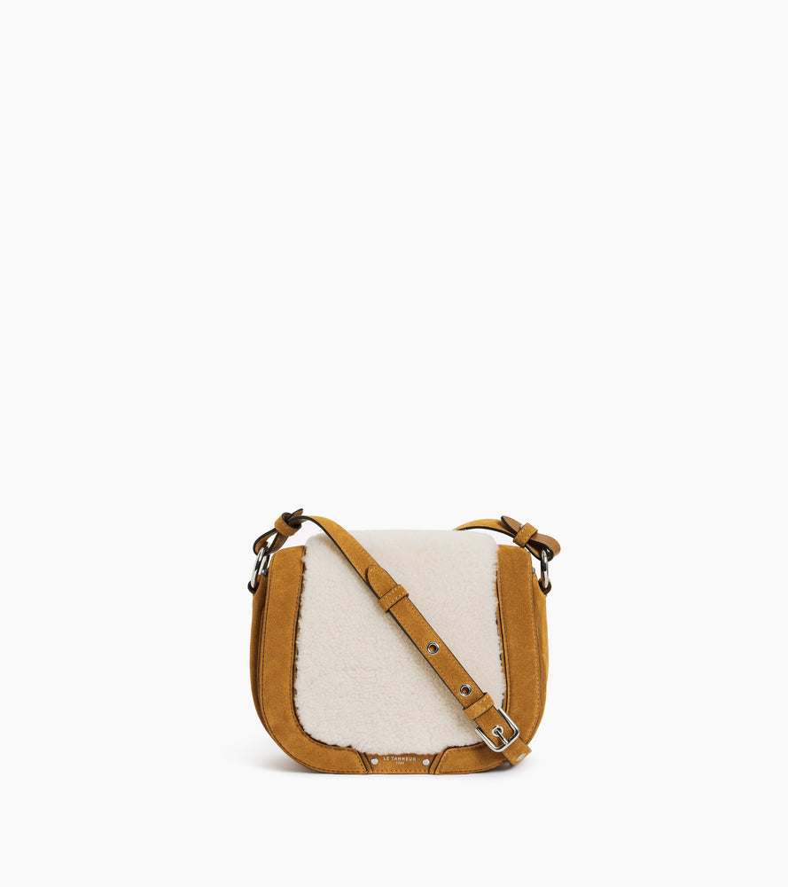 Bolso bandolera mediano modelo Ella de cuero granulado y piel lanosa
