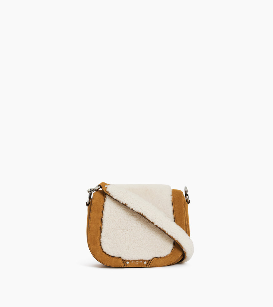 Bolso bandolera mediano modelo Ella de cuero granulado y piel lanosa