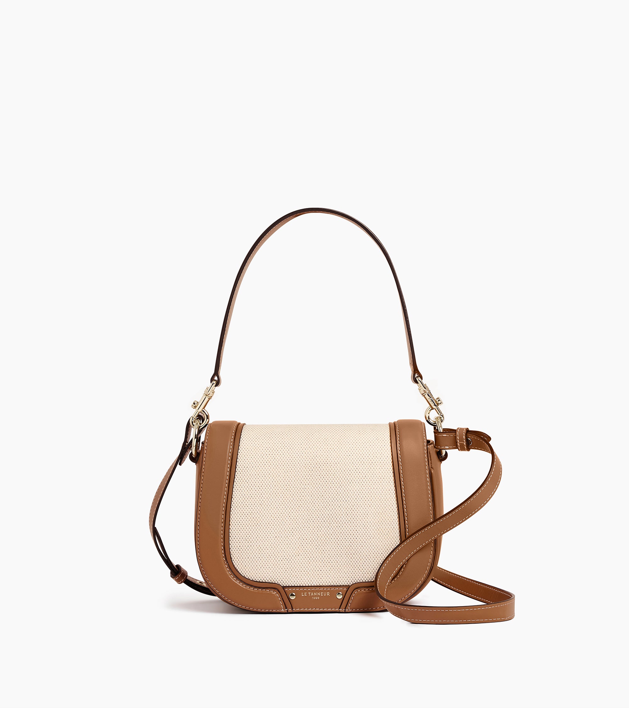 Bolso bandolera mediano modelo Ella en lona de algodón y cuero liso