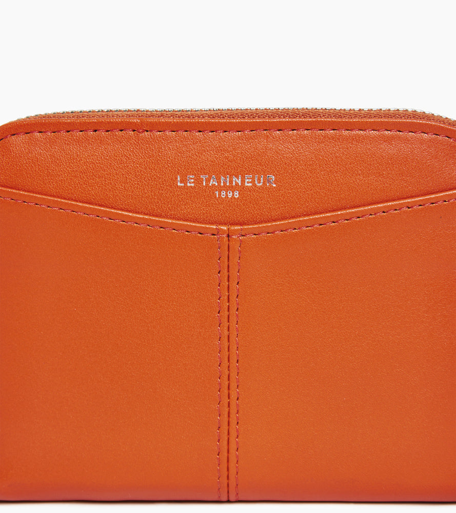 Porte monnaie zippé avec porte cartes amovible Charlotte en cuir lisse