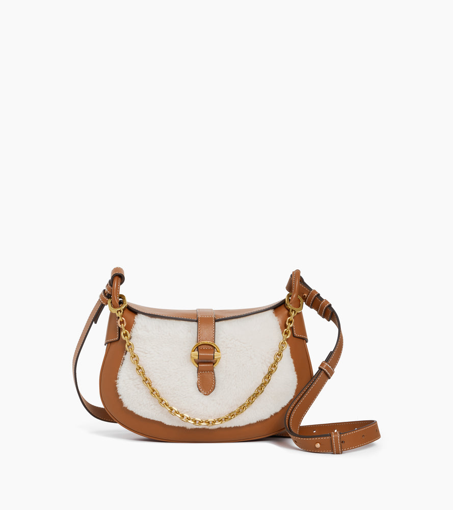 Bolso bandolera pequeño Pia de cuero liso y borreguito