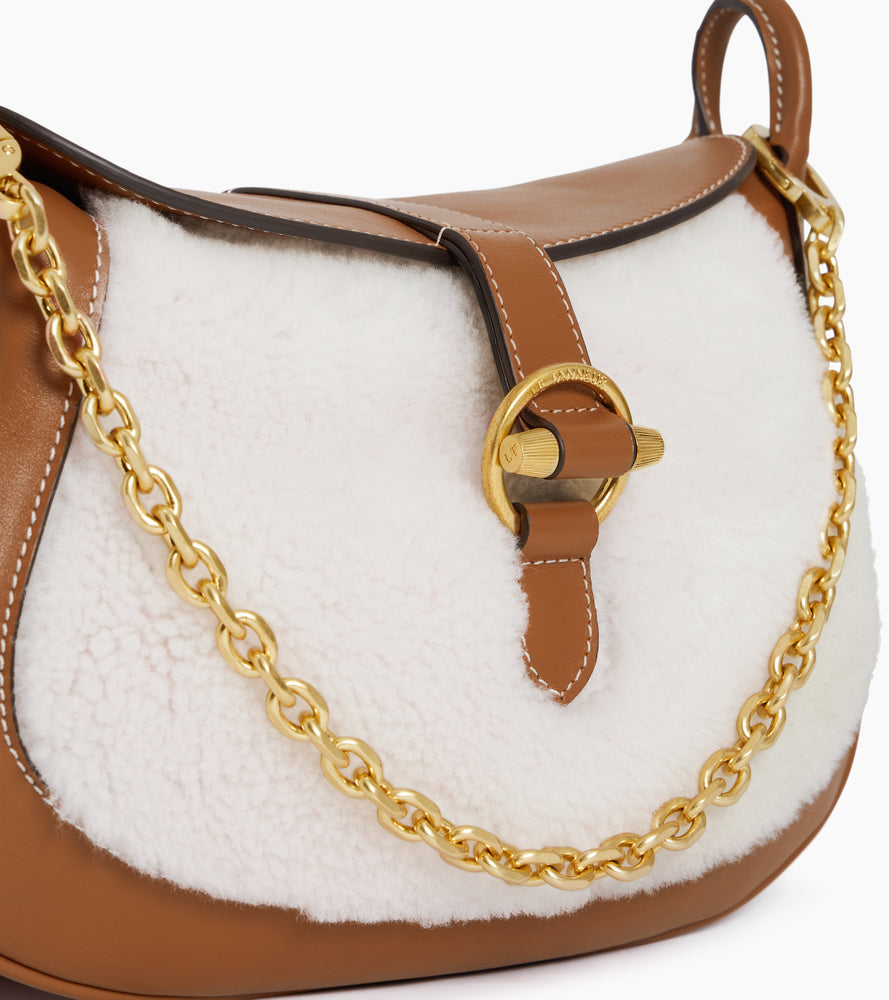 Bolso bandolera pequeño Pia de cuero liso y borreguito