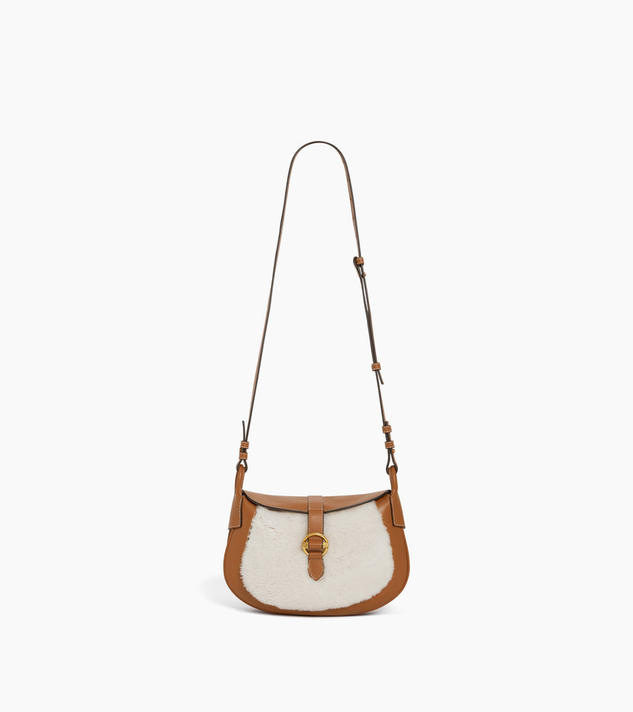 Bolso bandolera pequeño Pia de cuero liso y borreguito
