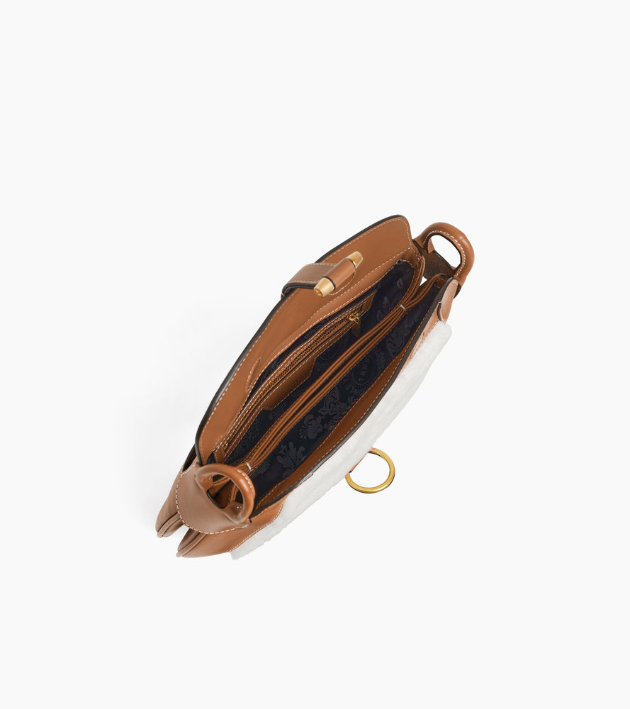 Bolso bandolera pequeño Pia de cuero liso y borreguito