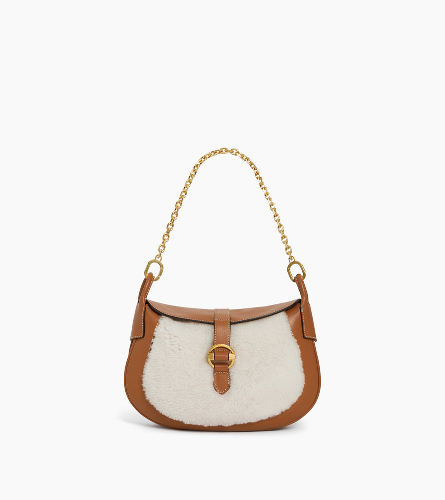 Bolso bandolera pequeño Pia de cuero liso y borreguito